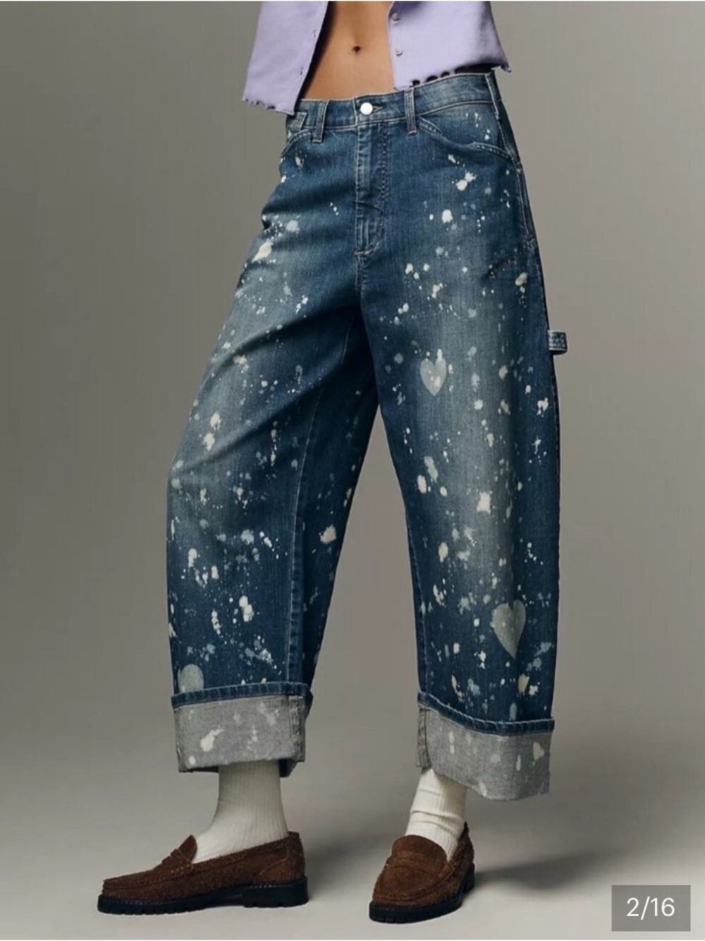 NWOT The Kaden Barrel Carpenter Pilcro Heart Paint-Splatter Jeans - Picture 3 of 9